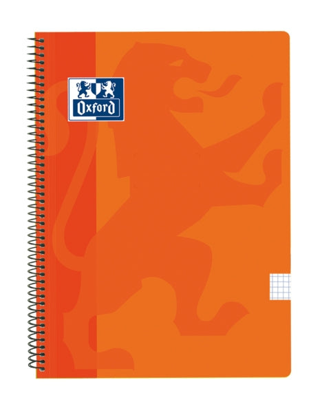 Oxford School Classic Cuaderno Espiral Tapa de Plastico Folio 4x4 - 80 Hojas - con Margen - Ideal para Estudiantes - Color Naranja - Cantidad: 5