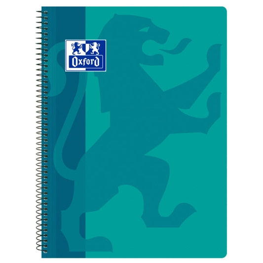 Oxford School Classic Cuaderno Espiral Tapa de Plastico Folio 4x4 - Resistente Tapa de Plastico - Cuadricula de 4x4 con Margen - 80 Hojas de Alta Calidad - Color Aqua - Cantidad: 5