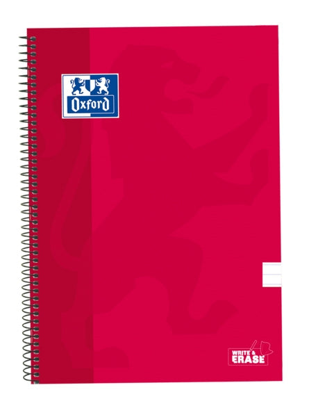 Oxford School Classic Cuaderno Espiral Tapa Extradura Write&Erase - Folio 1 Linea con Margen - 80 Hojas - Color Rojo - Cantidad: 5