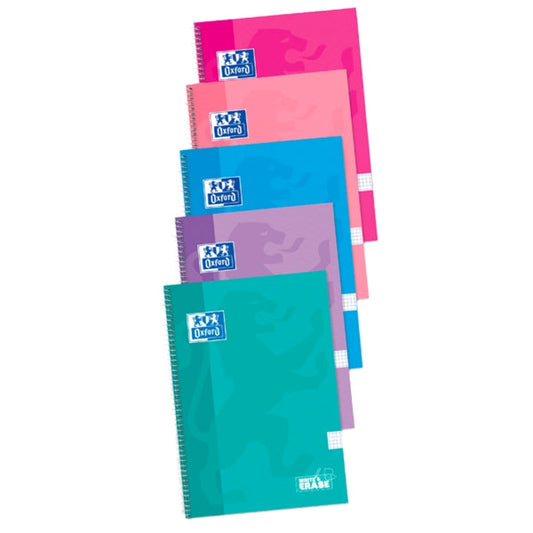 Oxford School Classic Cuaderno Espiral Tapa Extradura Write&Erase - Folio 4x4 con Margen - 80 Hojas - Colores Surtidos - Cantidad: 5