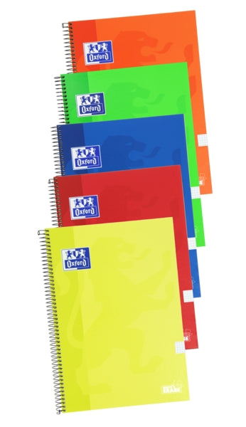 Oxford School Classic Write&Erase Cuaderno Espiral Folio 80 Hojas Cuadricula 4x4mm con Margen - Tapa Extradura - Colores Surtidos - Cantidad: 5