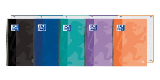 Oxford School Classic Europeanbook 1 Cuaderno A4+ 80 Hojas Microperforadas Cuadricula 5x5mm - Tapa de Plastico Translucido - Colores Surtidos - Cantidad: 5
