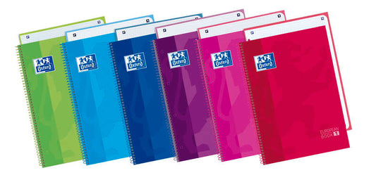 Oxford School Classic Europeanbook 1 Cuaderno A4+ 80 Hojas Microperforadas Cuadricula 5x5mm - Tapa Extradura - 4 Cuadernos por Color