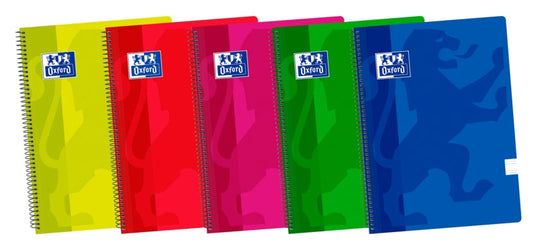 Oxford School Classic Fº Cuaderno Espiral - Tapa de Plastico - Pauta 3.5 con Margen - 80 Hojas - Colores Surtidos - Cantidad: 5