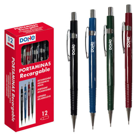 Dohe Portaminas Recargable - Cuerpo de Plastico - Zona Estriada para Agarre - Clip, Pulsador y Punta