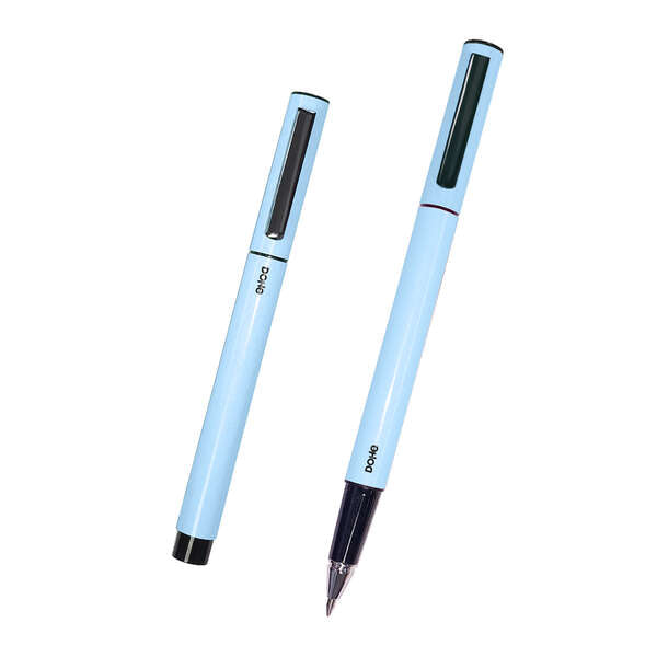 Dohe Boligrafos Elegantes de Metal Ligero - Cuerpo Ovalado Azul Ergonomico - Capucha con Clip - Fabr