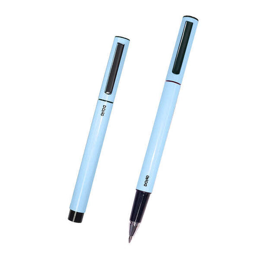 Dohe Boligrafos Elegantes de Metal Ligero - Cuerpo Ovalado Azul Ergonomico - Capucha con Clip - Fabr