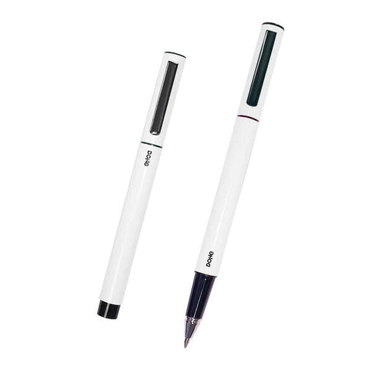 Dohe Boligrafos Elegantes de Metal Ligero - Cuerpo Ovalado Blanco - Ergonomicos y Deslizamiento Perf