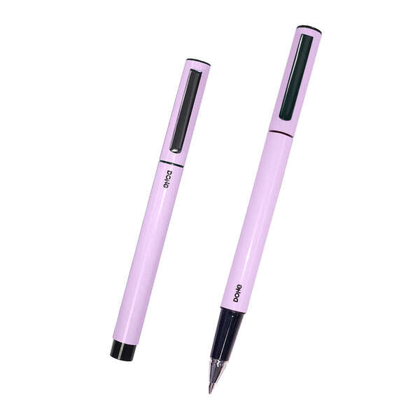 Dohe Boligrafos Elegantes de Metal Ligero - Cuerpo Ovalado Morado Ergonomico - Capucha con Clip - Fa