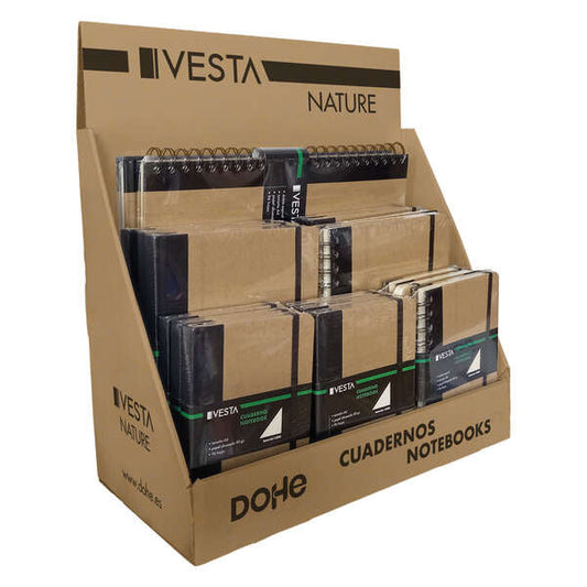 Dohe Expositor de Sobremesa para Cuadernos Vesta Nature - Fabricado en Carton Reforzado Color Kraft - Diseño Resistente y Ecologico - Ideal para Organizar y Exhibir Cuadernos - Cantidad: 19