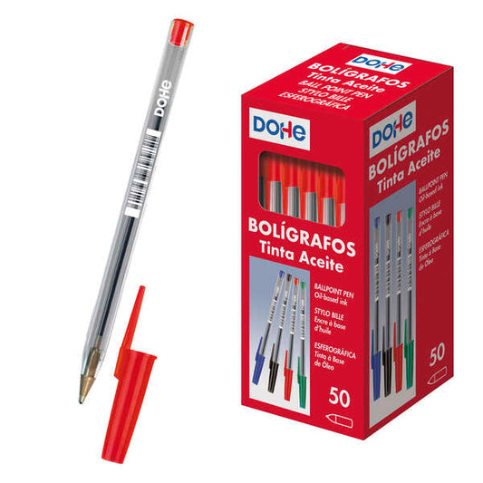 Dohe Boligrafos de Tinta a Base de Aceite - Punta de Bola de 1mm - Trazo de 0.4mm - Cuerpo Transpare