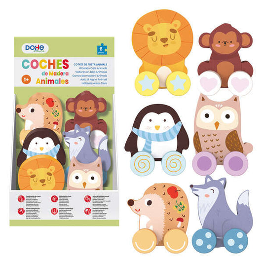 Dohe Juego Educativo de Cochecitos de Madera Natural - Bordes Redondos - Suave Tacto - Colores Llamativos - Ideal para Coordinacion Ojo-Mano - Estimula Imaginacion y Aprendizaje - Cantidad: 6