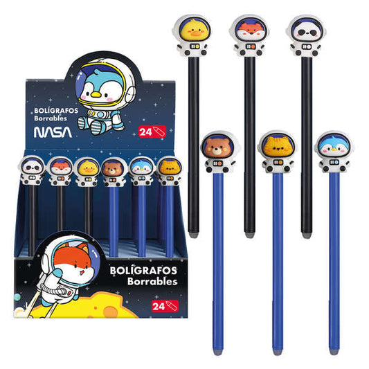 Dohe Expositor de 24 Boligrafos Borrables - Diseño Astronautas-Animales - Punta Bola 1mm - Tinta Azu