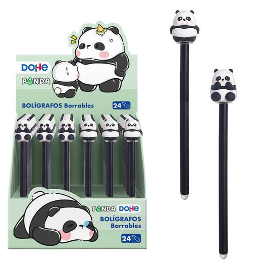 Dohe Expositor de 24 Boligrafos Tinta Borrable - Cuerpo Plastico Color - Tapa Decorada Motivos Panda
