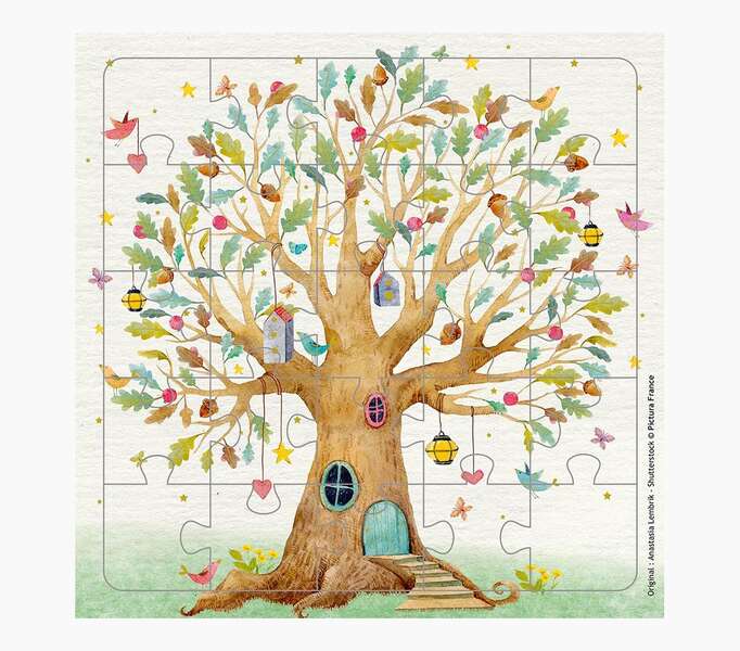 Pictura Tarjeta Puzzle - 15.5x15.5cm - Tematica Arbol Casa - 25 Piezas - Incluye Tarjeta Plegada y Sobre Blanco - Certificacion FSC