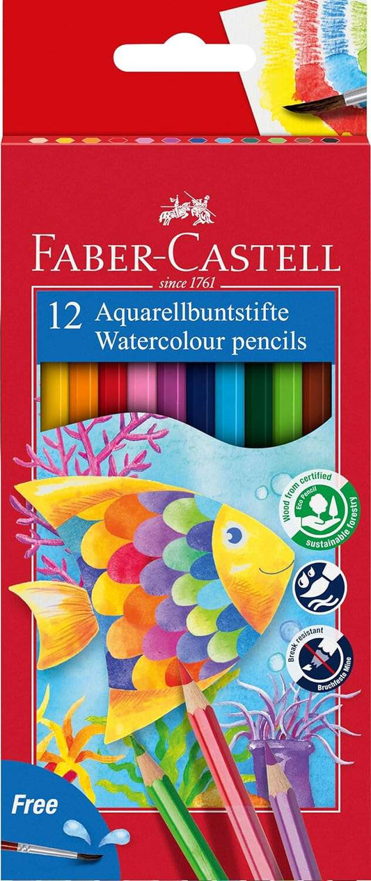 Faber-Castell Classic Colour Acuarelable Pack de 12 Lapices de Colores Hexagonales Acuarelables + Pi