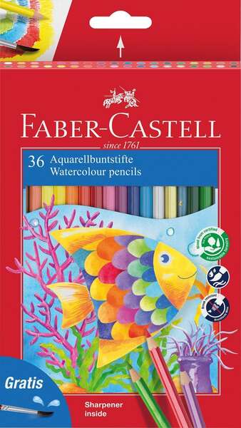 Faber-Castell Classic Colour Acuarelable Pack de 36 Lapices de Colores Hexagonales Acuarelables + Pi