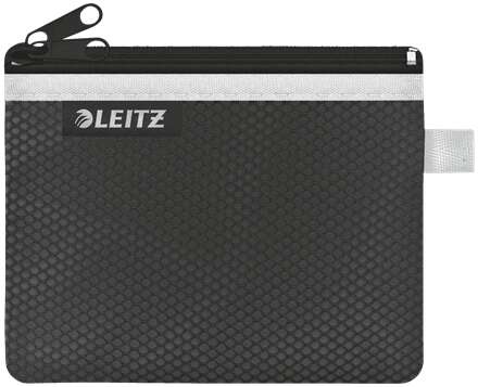 Leitz WOW Bolsa Porta-Todo Pequeña 2 Compartimentos - Tamaño 105x6x140mm - Lavable y Duradera - Cierre de Cremallera - Color Negro