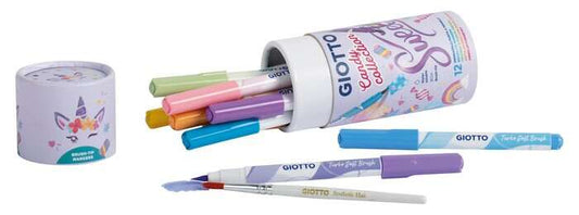 Giotto Candy Collection Turbo Soft Brush Bote de 12 Rotuladores Punta Pincel + Pincel - Colores Past