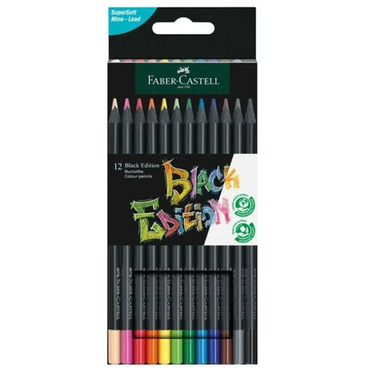 Faber-Castell Black Edition Pack de 12 Lapices de Colores - Mina Supersuave - Madera Negra - Ideales