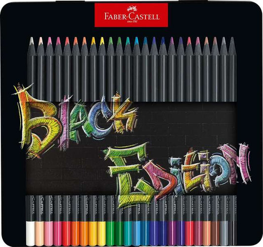 Faber-Castell Black Edition Caja Metalica de 24 Lapices de Colores - Mina Supersuave - Madera Negra