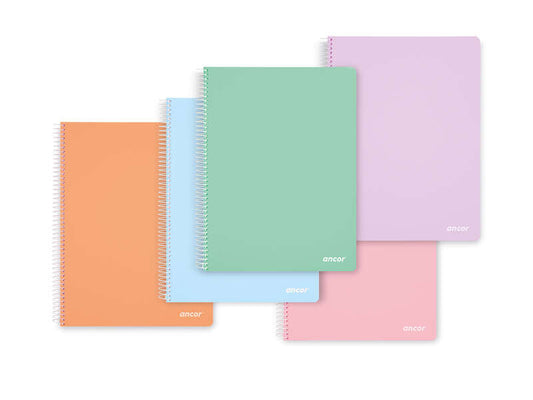 Ancor Classic Stripes Cuaderno Espiral Tamaño Folio Cuadriculado 4x4mm - 80 Hojas 90gr - Tapa de Plastico - Colores Pastel Surtidos