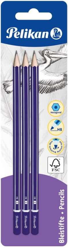 Pelikan Blister de 3 Lapices de Madera HB - Punta de Grafito - Cuerpo Barnizado - Seccion Hexagonal