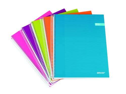Ancor Classic Stripes Cuaderno Espiral Tamaño A4 Cuadriculado 5x5mm - 120 Hojas 70gr - Tapa Dura de Carton Plastificado - Colores Surtidos