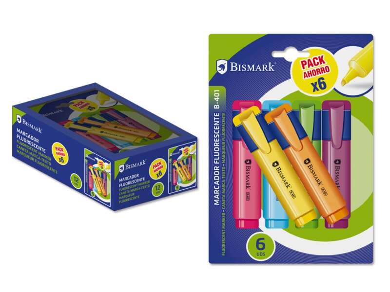Bismark Pack de 6 Rotuladores Fluorescentes Neon - Tinta de Secado Rapido - Ideal para Subrayar y Re