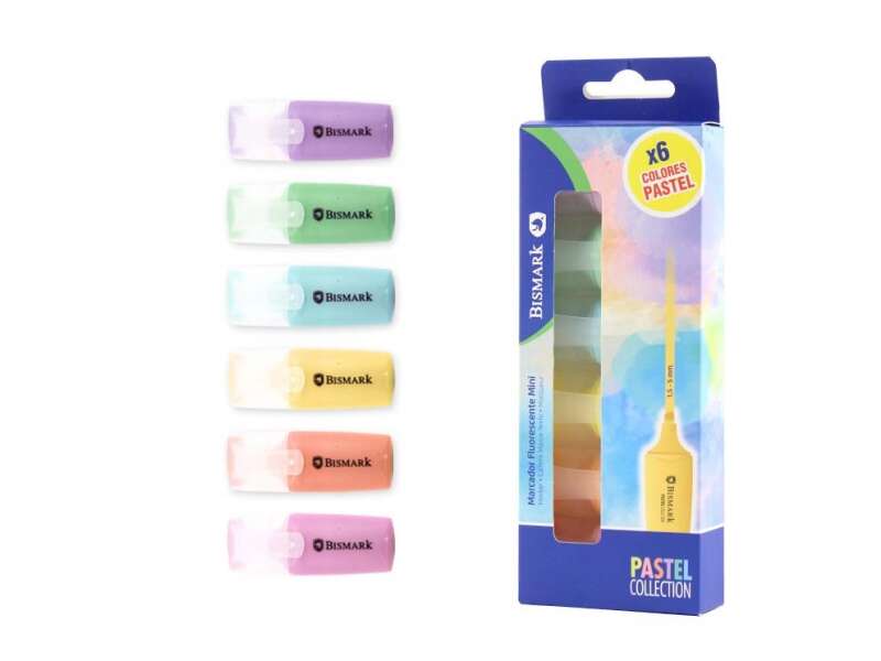 Bismark Pack de 6 Mini Marcadores Fluorescentes Pastel - Punta Fina - Tinta de Secado Rapido - Ideal