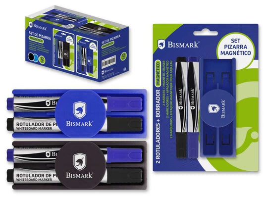 Bismark Pack de 2 Rotuladores para Pizarra + Borrador con Funcion Magnetica - Ideal para Uso en Ofic