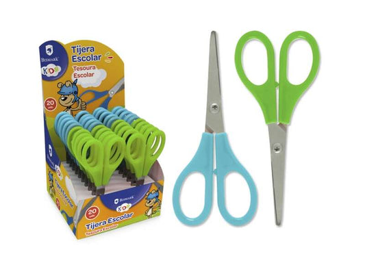 Bismark Kids Tijera Escolar 13cm - Mangos en Plastico - Punta Roma - Colores Azul y Verde - Cantidad: 20