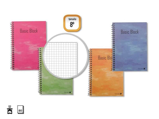 Golden Cuaderno Espiral 8º Natural (153x102mm) 80 Hojas 60gr Cuadricula - Margen Remarcado - Tapa Normal Plastificada - Colores Surtidos - Cantidad: 10