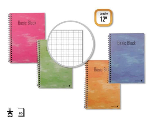 Golden Cuaderno Espiral 12º Natural (85x125mm) 80 Hojas 60gr Cuadricula - Margen Remarcado - Tapa Normal Plastificada - Colores Surtidos - Cantidad: 10