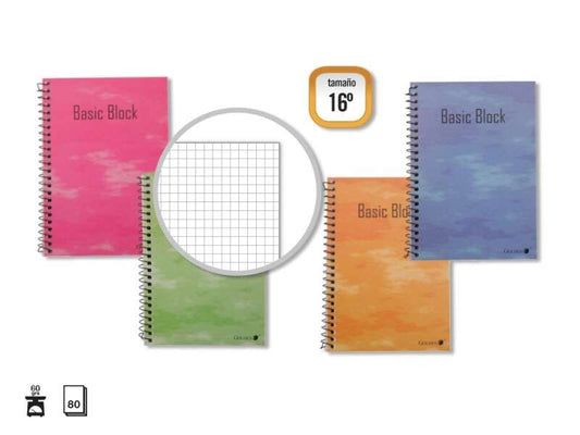Golden Cuaderno Espiral 16º Natural (102x71mm) 80 Hojas 60gr Cuadricula - Tapa Plastificada - Margen Remarcado - Colores Surtidos - Cantidad: 10