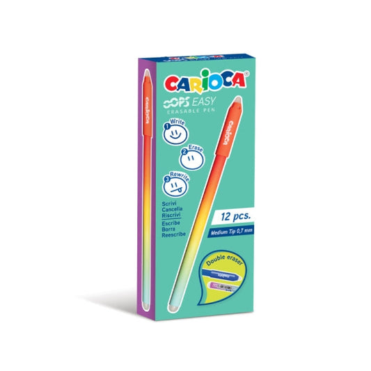 Carioca Oops Easy Pack de 12 Boligrafos Borrables con Punta de Ø 0.7mm - Tinta Termo Sensible - Cuer