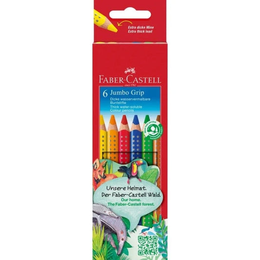 Faber-Castell Jumbo Grip Pack de 6 Lapices de Colores Triangulares con Grip de Agarre - Mina Extragr