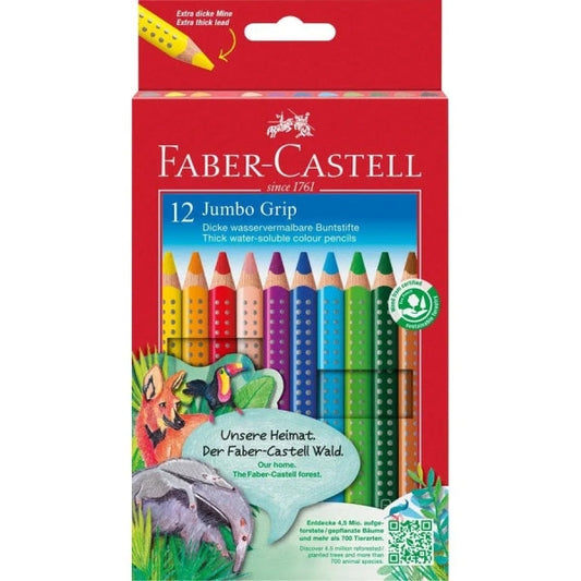 Faber-Castell Jumbo Grip Pack de 12 Lapices de Colores Triangulares con Grip de Agarre - Mina Extrag