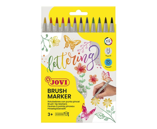 Jovi Brush Marker Pack de 12 Rotuladores Punta Pincel 4.5mm - Punta Suave y Flexible - Trazos Finos