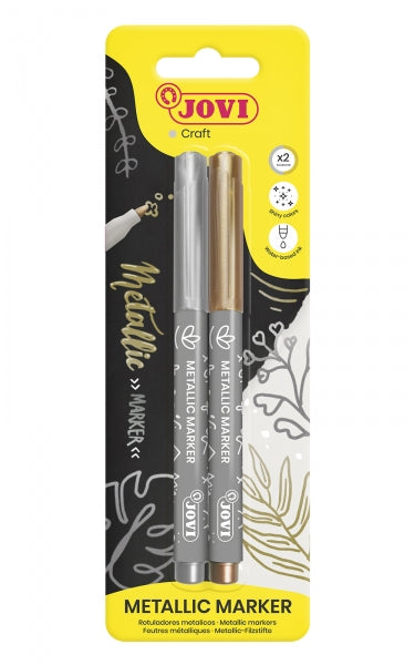 Jovi Metallic Marker Blister 2 Rotuladores Metalicos Oro y Plata - Tinta Base Agua - Efecto Metalico