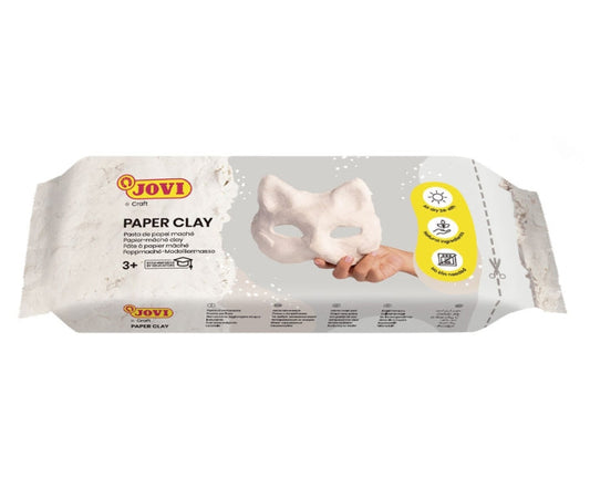 Jovi Paper Clay Pasta de Papelmache 680gr - Lista para Usar - Secado al Aire - Ligera y Facil de Modelar - No Mancha - Ideal para Figuras y Mascaras - Color Blanco