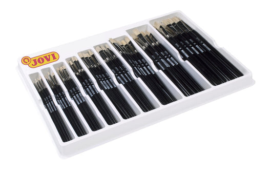 Jovi Caja Expositora de 108 Pinceles Artisticos Planos Pelo Cerda Surtidos - Pelo Natural - Mango de