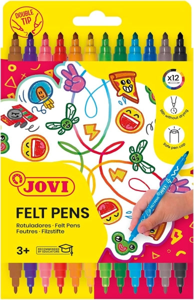 Jovi Felt Pen Extuche 12 Rotuladores de Doble Punta - Amplia Variedad de Tonos - Tinta de Gran Fijac
