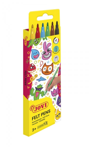Jovi Felt Pens Estuche de 6 Rotuladores - Tinta de Gran Fijacion - Punta de 3mm - Capuchon de Seguri