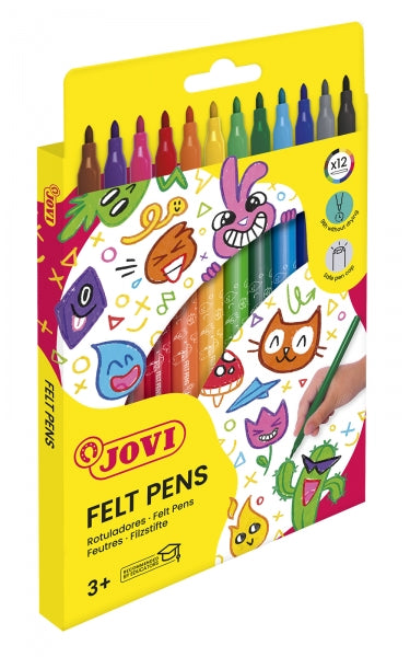 Jovi Felt Pens Estuche de 12 Rotuladores - Amplia Variedad de Tonos - Tinta de Gran Fijacion - Punta