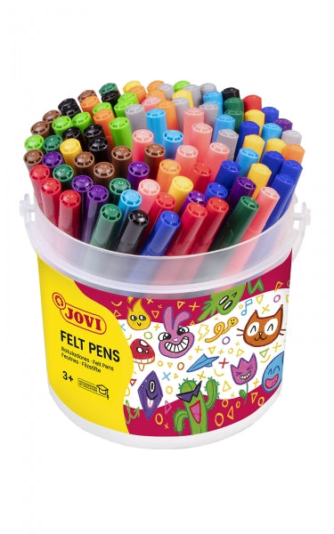 Jovi Felt Pens Bote de 96 Rotuladores - Amplia Variedad de Tonos - Tinta de Gran Fijacion - Punta Re