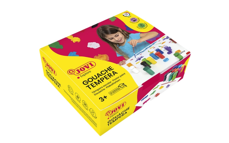Jovi Gouache Tempera Estuche de 12 Botes 15ml - Mezclables - para Papel, Cartulina, Madera, Tela, Pa