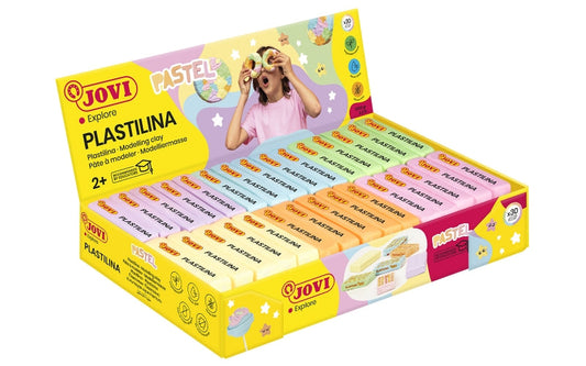 Jovi Expositor de 30 Pastillas de Plastilina 50gr - Colores Pastel - 100% Vegetal - Muy Moldeable - No Se Seca - Colores Mezclables - Color Surtido