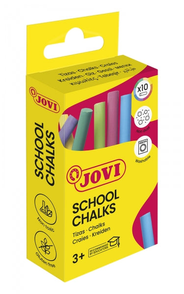 Jovi School Chalks Caja de 10 Tizas - Compactas - sin Polvo - Materias Primas Naturales - Trazos Nit