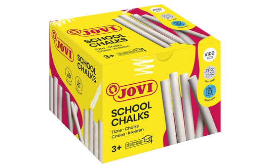 Jovi Classcolor Caja de 100 Tizas Antipolvo Blancas - Compactas - sin Polvo - Materias Primas Natura